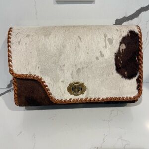 Cowhide Leather Clutch with Brown Accents